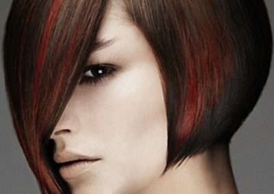 lady with reddish brown chin-length hair